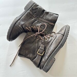 Rampage Girls Brown Combat Boots – Lace-Up with Side Zipper & Buckle (Size 4M)